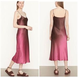 Vince Beet/Brown Spaghetti Strap Ombré Satin Slip Midi Dress Size Small